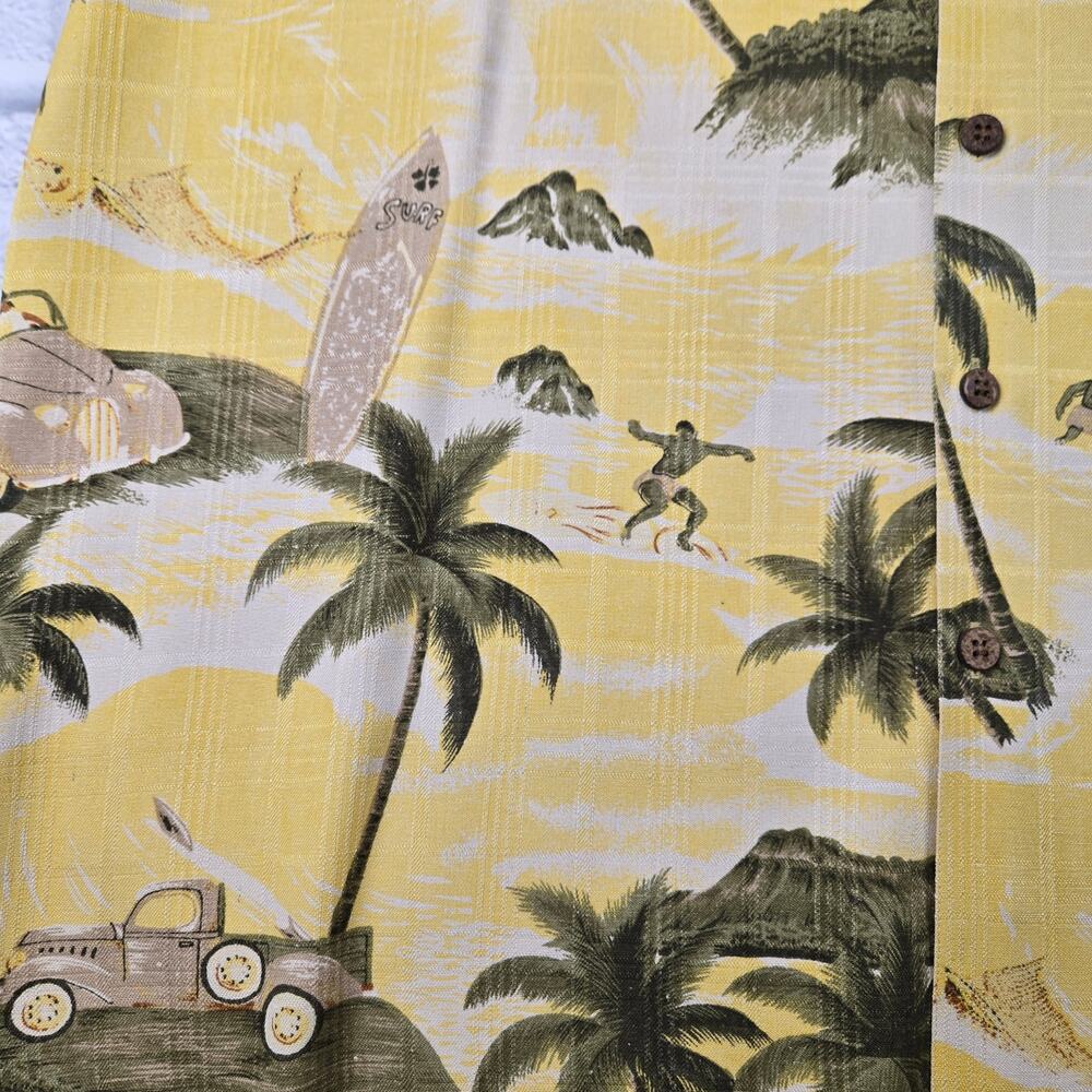 Bill Blass Silk Hawaiian Short Sleeve Button Shirt Vacation Surf Yellow sz Large - Picture 12 of 15